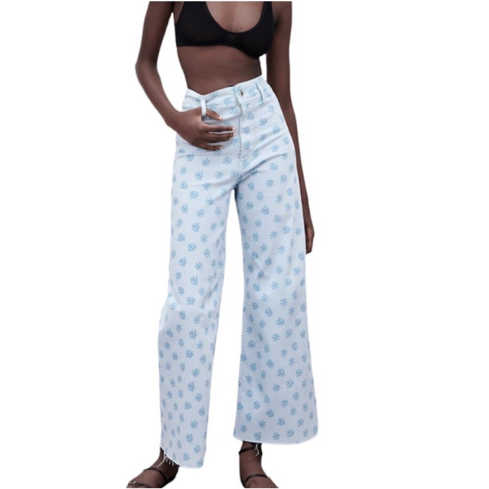 Zara Light Blue Patterned Women Jeans